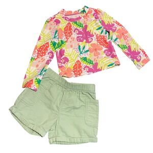 Child of Mine & Cat & Jack Kids Multi Tropical‎ Floral Top & Green Shorts Set 5T